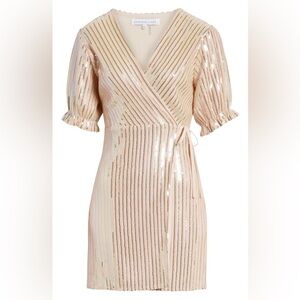 🔆 Endless Rose Sequin Wrap Dress with Puff Sleeves - Size Small, Rose Gold, NWOT
